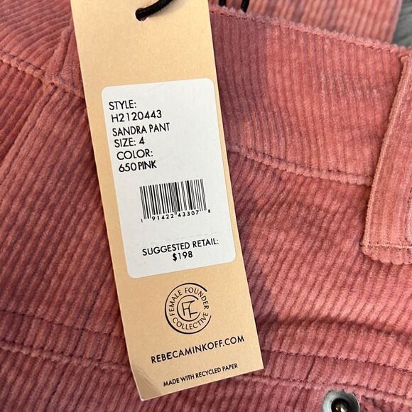 Rebecca Minkoff Women's Sandra Corduroy Pants Crop Pockets Stretchy Pink Size 4 - Picture 8 of 8